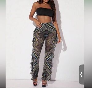 SHEIN SXY Scarf Print Ruffle Trim Mesh Pants Without Panty size L new